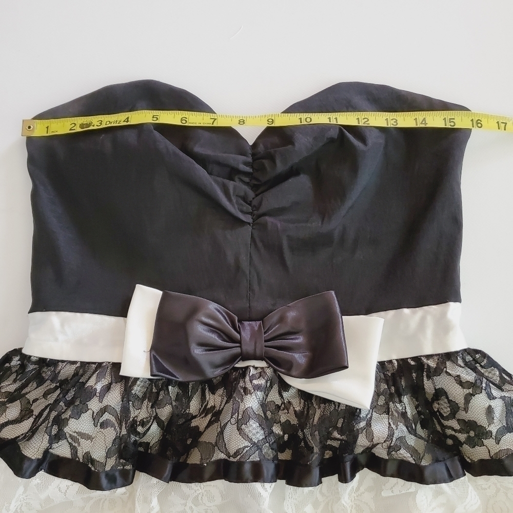 7508 * Jessica McClintock for Gunne Sax Strapless Lace Dress Ivory Black Size 9 - Picture 8 of 10